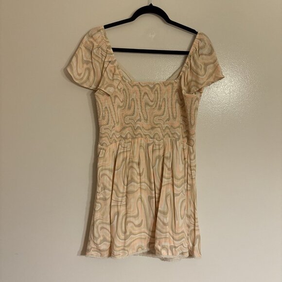American Eagle Women L Peach Swirl Retro Groovy Flutter Sleeve Corset Mini Dress - Picture 10 of 11